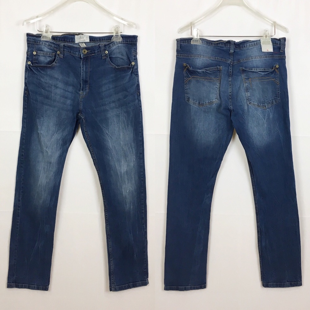 FREE PLANET Distressed Straight Leg Jeans 36/32